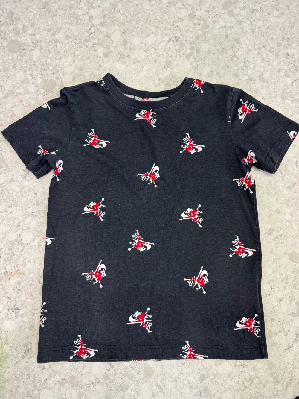 Nike Air Jordan Boys' Black Allover Logo Short Sleeve Tee